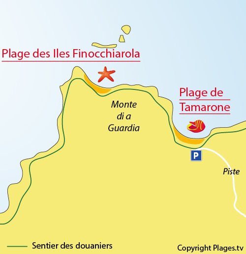 Map of Finocchiarola Beach in Macinaggio