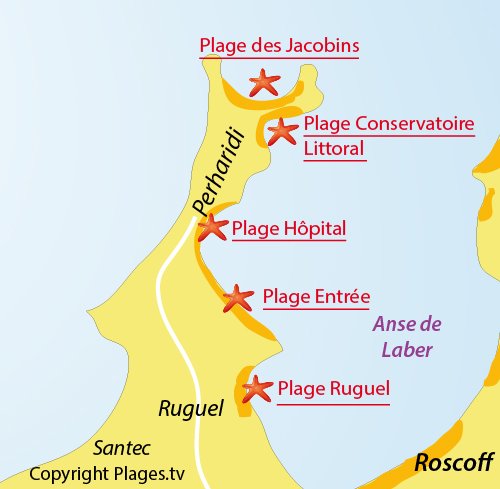 Map of Jacobins Beach - Perharidi - Roscoff