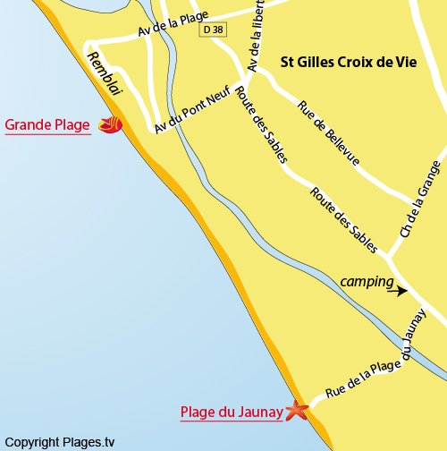 Carte de la plage du Jaunay de St Gilles Croix de Vie