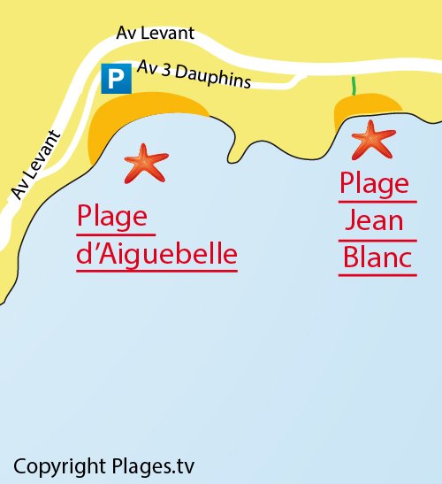 Map of the Jean Blanc Beach in Lavandou