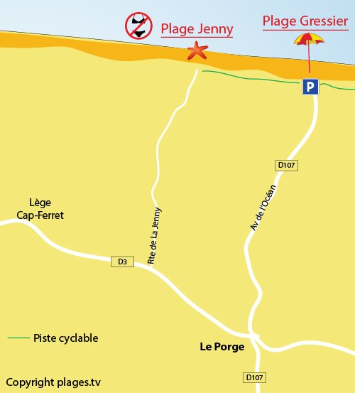 Map of Jenny beach - Le Porge - France