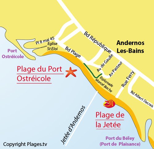 Plan de la plage de la Jetée à Andernos les Bains