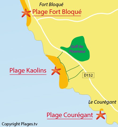 Map of Kaolins Beach in Ploemeur