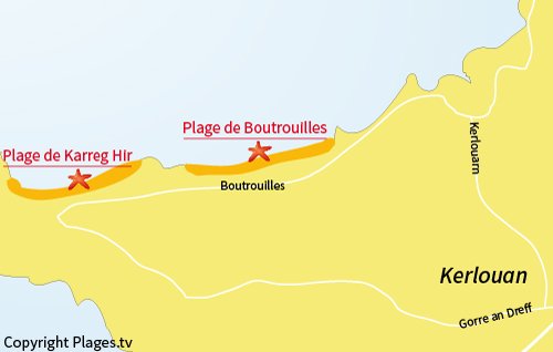 Map of Karreg Hir beach in Kerlouan