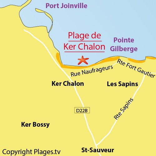 Carte de la plage de Ker Chalon sur l'ile d'Yeu