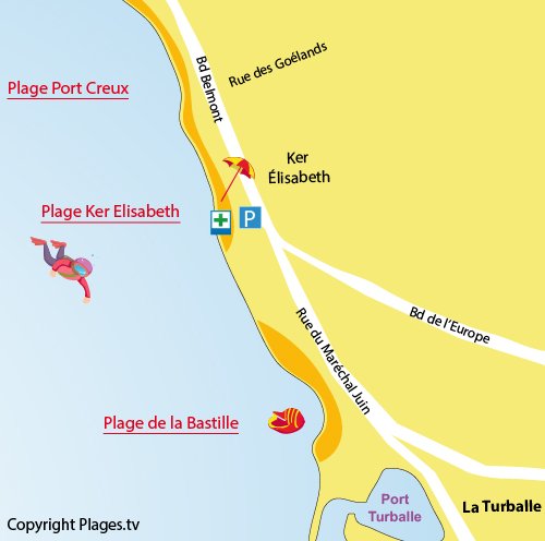 Map of Ker Elisabeth beach in La Turballe in France