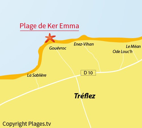 Carte de la plage de Ker Emma à Tréflez