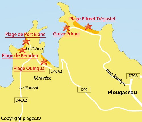 Carte de la plage de Keraden à Plougasnou