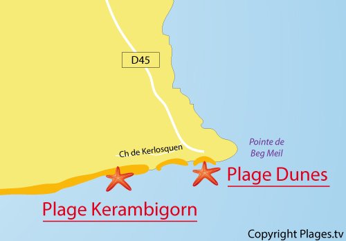 Carte de la plage de Kerambigorn à Fouesnant