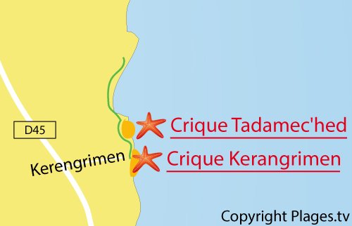 Carte de la plage de Kerangrimen à Fouesnant