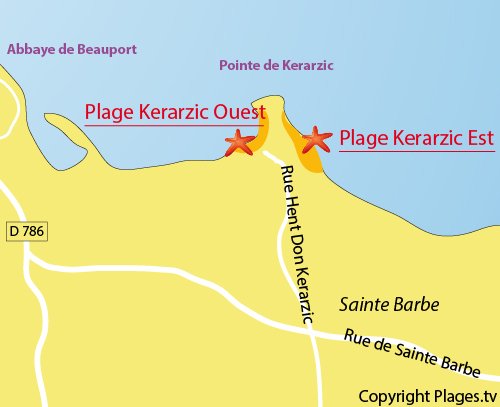 Plan de la plage à l'est de la pointe de Kerarzic de Paimpol