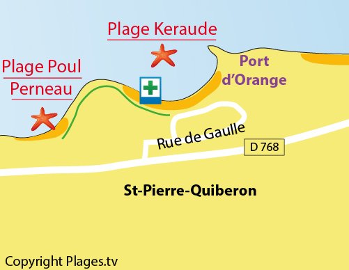 Carte des plages de Keraude à St Pierre de Quiberon