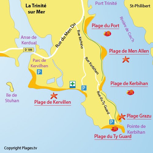 Map of Kerbihan Beach in La Trinité sur Mer