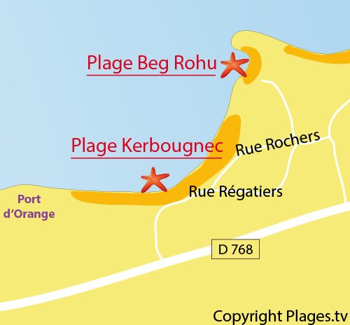 Carte de la plage de Kerbourgnec à St Pierre Quiberon