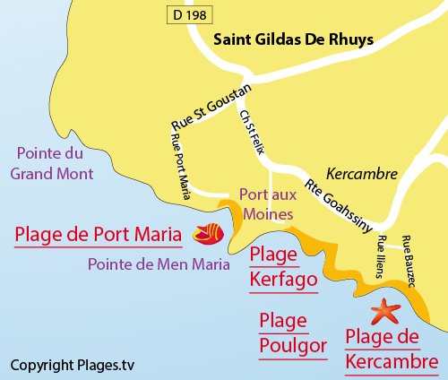 Carte de la plage de Kercambre à Saint Gildas de Rhuys