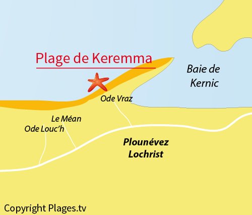 Carte de la plage de Keremma en Bretagne - Finistère