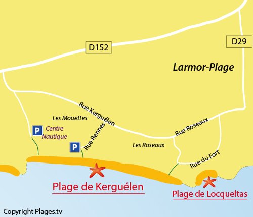 Carte de la plage de Kerguélen à Larmor-Plage