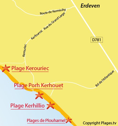 Carte de la plage de Kerhillio à Erdeven