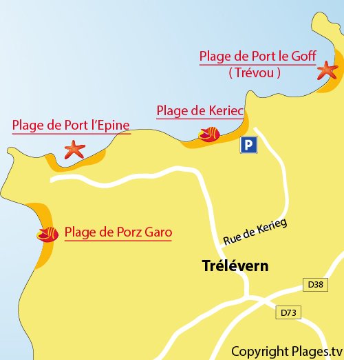 Carte de la plage de Kerieg à Trélévern