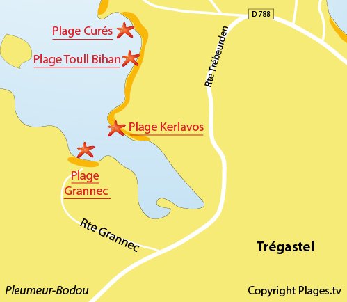 Carte de la plage de Kerlavos de Trégastel