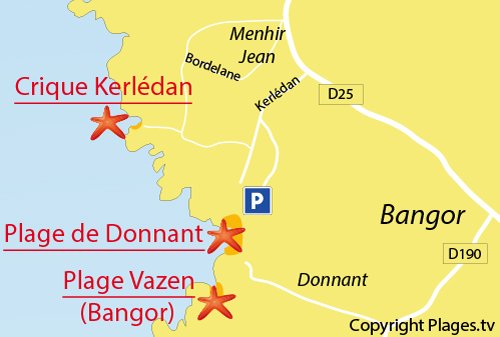 Carte de la plage de Kerlédan à Sauzon