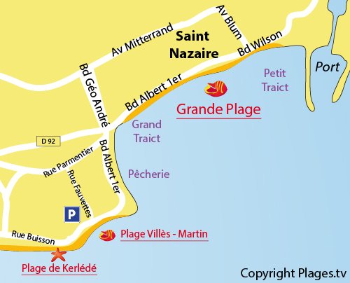 Carte de la plage de Kerlédé de St Nazaire