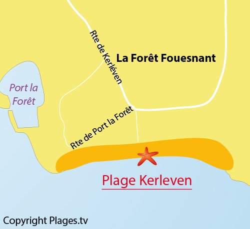 Carte de la plage de Kerleven à La Forêt Fouesnant