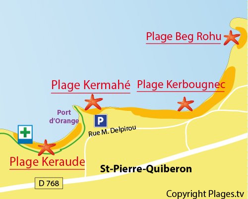 Carte de la plage de Kermahé à St Pierre Quiberon