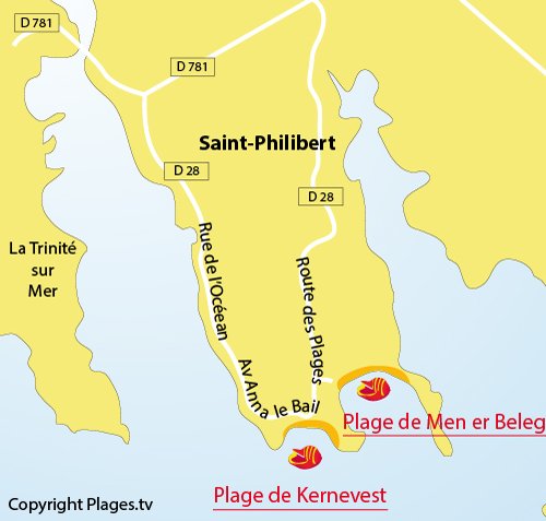 Carte de la plage de Kernevest à Saint Philibert