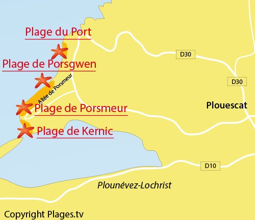 Carte de la plage de Kernic à Plouescat