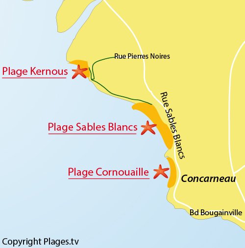 Carte de la plage de Kernous à Concarneau