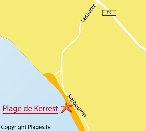 Carte de la plage de Kerrest à Plozévet - Bretagne