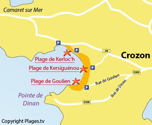 Carte de la plage de Kersiguénou à Crozon