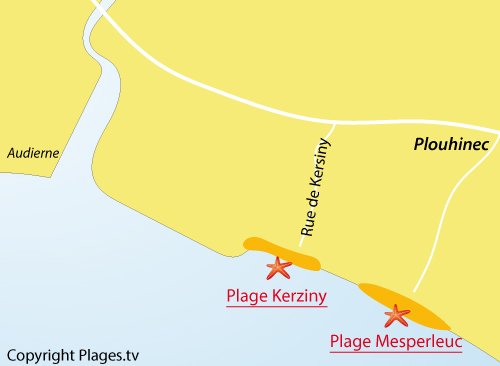 Carte de la plage de Kerziny à Plouhinec