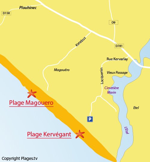 Carte de la plage de Kervégant de Plouhinec