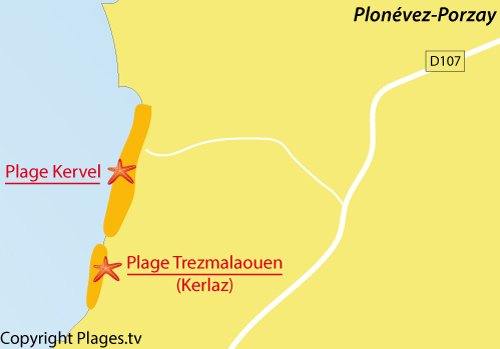 Carte de la plage de Kervel à Plonévez-Porzay