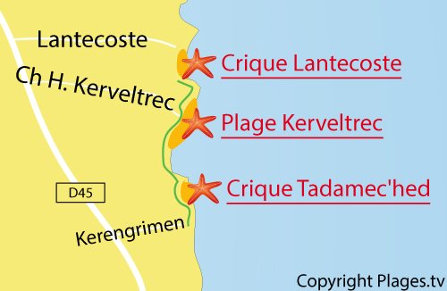 Carte de la plage de Kerveltrec de Fouesnant