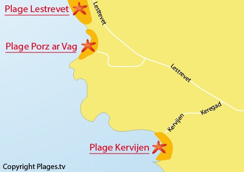 Carte de la plage de Kervijen à Plomodiern