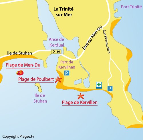 Map of Kervillen Beach in La Trinité sur Mer