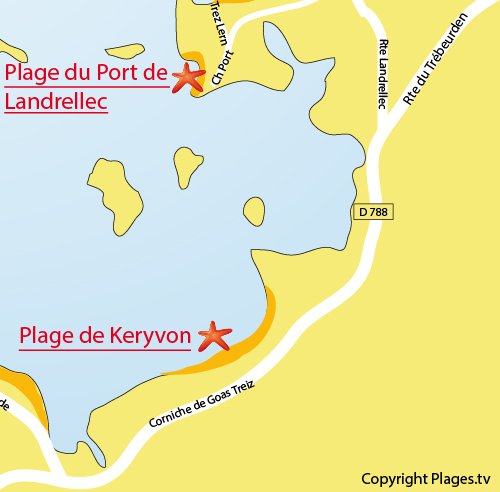 Carte de la plage de Keryvon à Pleumeur Bodou