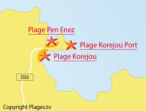 Carte des plages dans le port de Korejou à Plouguerneau