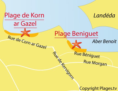 Carte de la plage de Korn ar Gazel à Saint Pabu