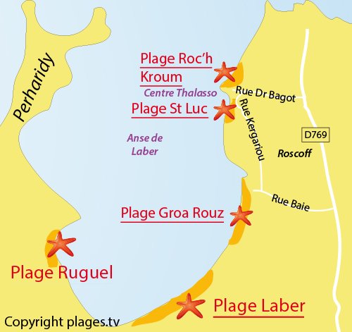 Carte de la plage du Laber à Roscoff