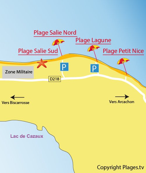 Map of Lagune Beach in Pyla sur Mer