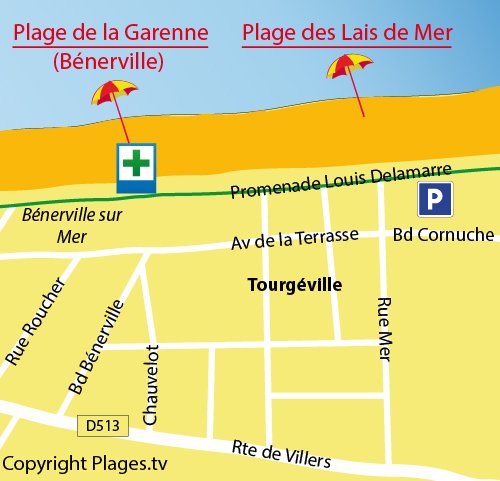 Map of Lais de Mer Beach in Tourgéville