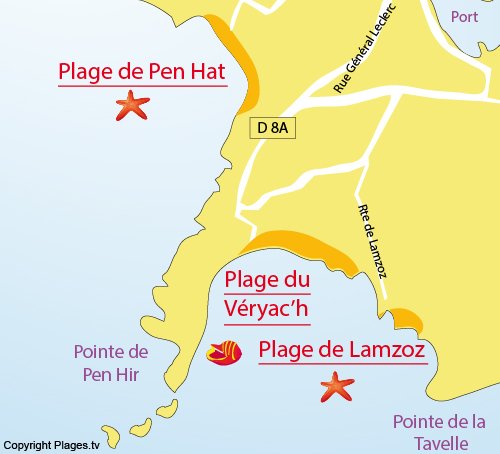 Map of Lamzoz Beach in Camaret sur Mer - peninsula of Crozon