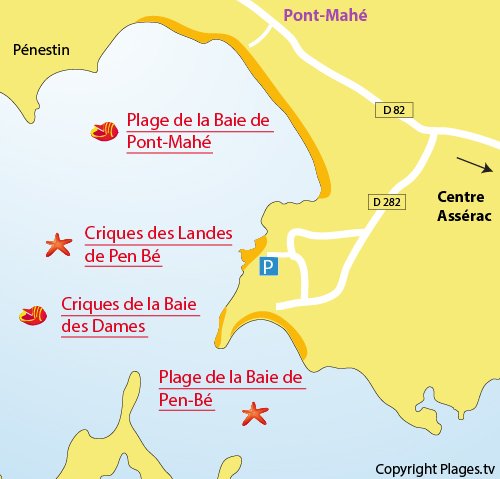 Carte de la plage des landes de Pen Bé - Assérac