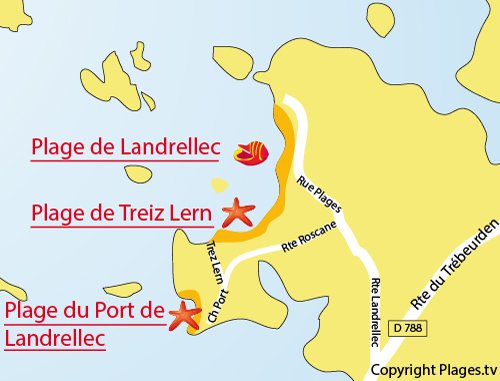 Plan de la plage de Landrellec à Pleumeur Bodou