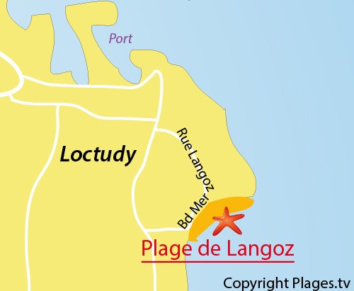 Carte de la plage de Langoz à Loctudy