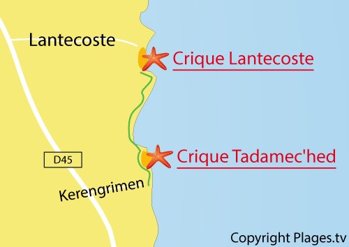 Carte de la plage de Lantecoste à Fouesnant